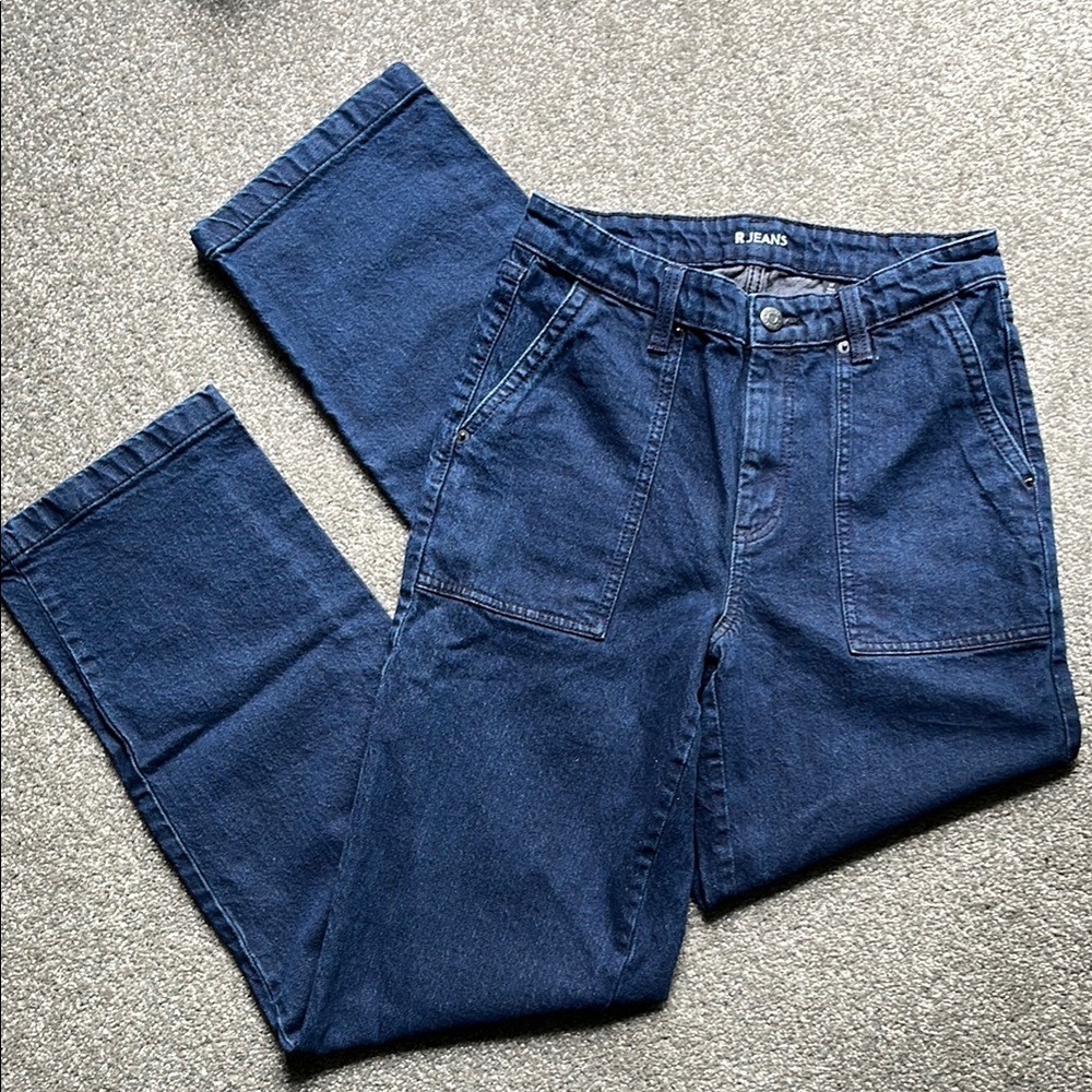 Unworn Tall Reitmans Wide Straight Leg Blue Jeans with Patch Pockets 27